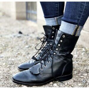 Justin Boots Hiram 506 Lace Up Combat Boots Black Leather